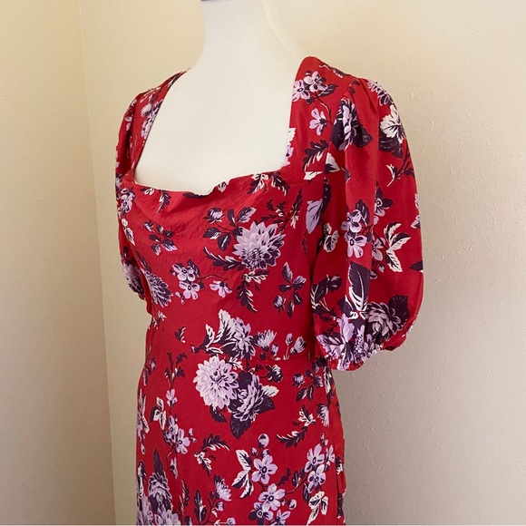 Anthropologie Maeve Red Floral Puff Sleeve Prairie Dress - Picture 8 of 13